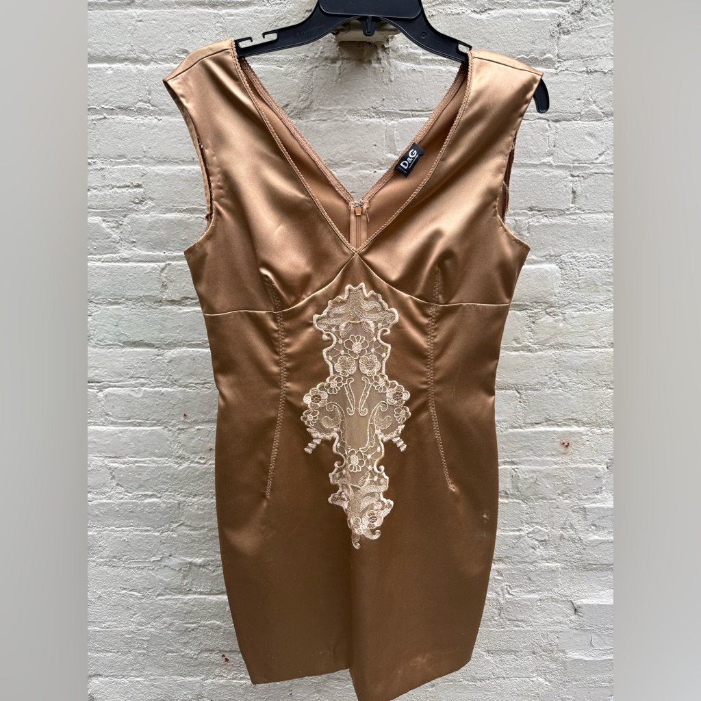 Stunning And Rare Vintage Light Copper D&G Satin Gold Dress Sleeveless